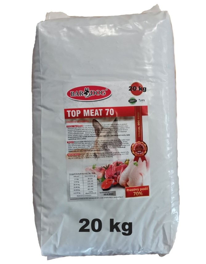 Bardog granule lisované za studena Top Meat 70% balení: 20kg