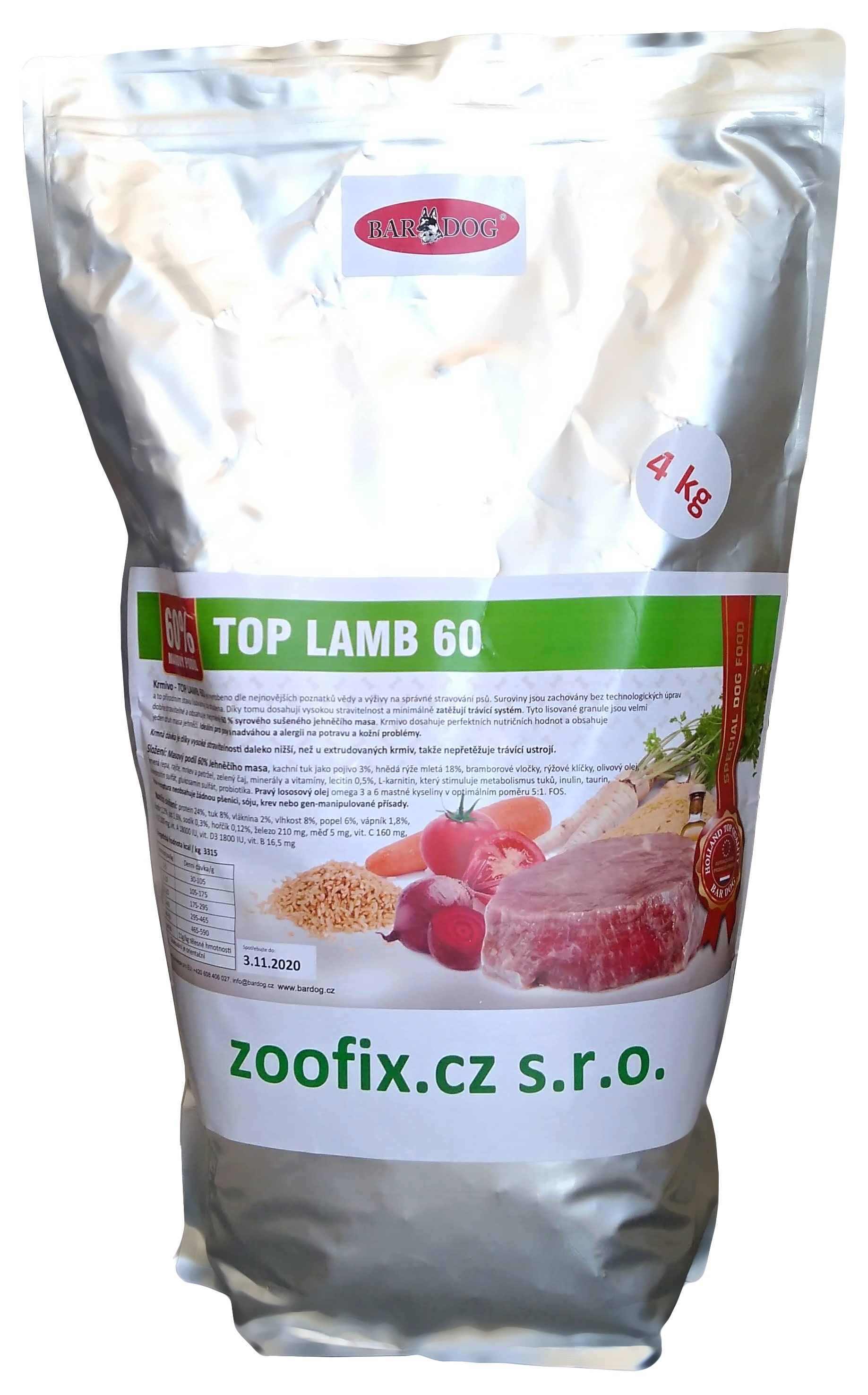 Bardog Top Lamb 60% masa lisované 24/8 balení: Bardog Top Lamb 60 1kg
