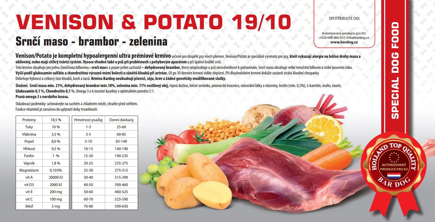 Bardog Hypoalergenní Venison Potato 19/10 balení: 1 kg