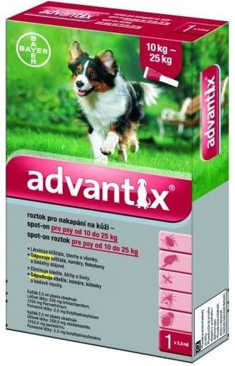 BAYER Advantix Spot on pro psy balení: Advantix Spot-on červený - pes 10-25 kg