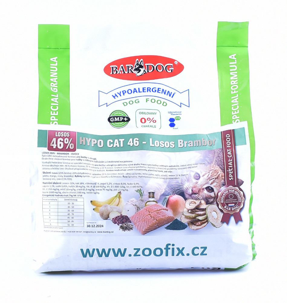 Bardog Hypoalergenní granule pro kočky Hypo Cat 46 Losos Brambor 32/18 balení: 4 kg