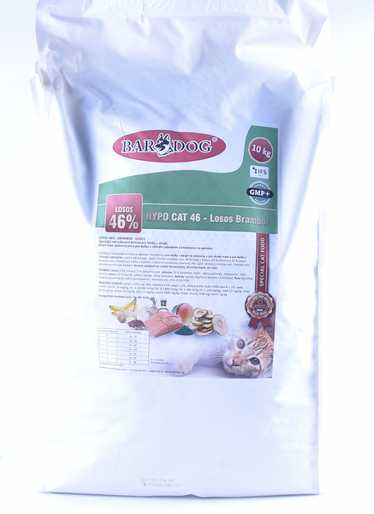 Bardog Hypoalergenní granule pro kočky Hypo Cat 46 Losos Brambor 32/18 balení: 10 kg