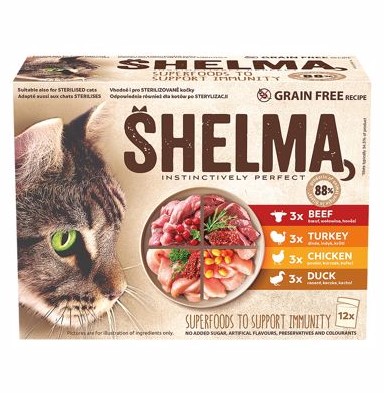 Shelma kočka kuřecí hovězí kachní a krůtí 12 ks 85 g