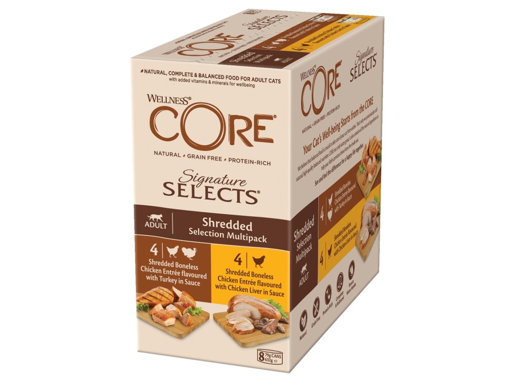 96511 konzerva wellness core cat selects shredded multipack 632g