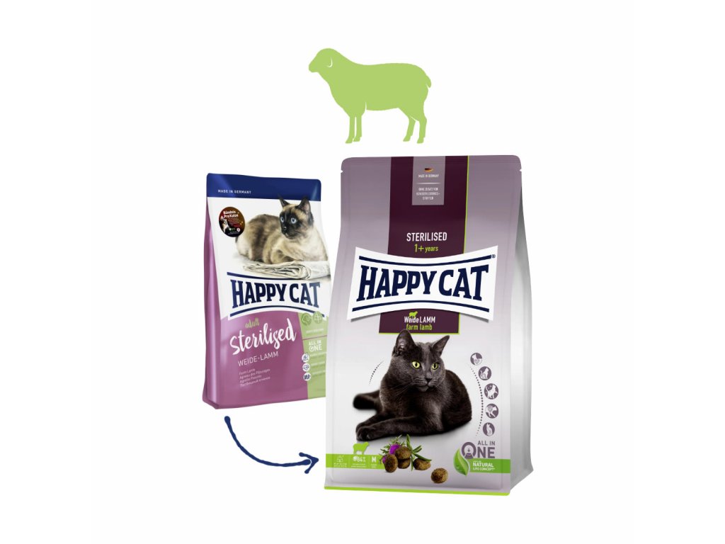 Happy Cat Sterilised Weide-Lamm / Jehnečí 1,3 kg