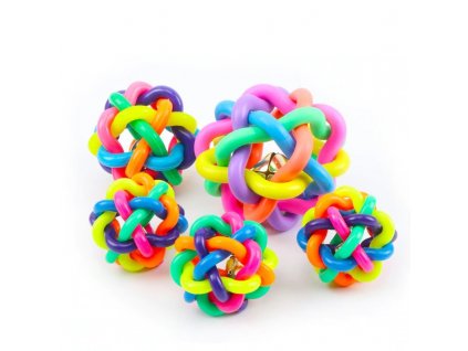 TPR míč pro psy s rolničkou – proplétaný 6 cm