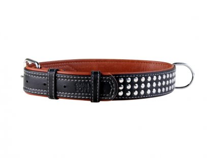 Obojek kožený Soft s cvočky - černý (57-71cm/3,5cm)