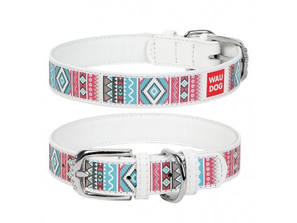 WAUDOG obojek kožený Ethno bílý (38-49cm/2,5cm)