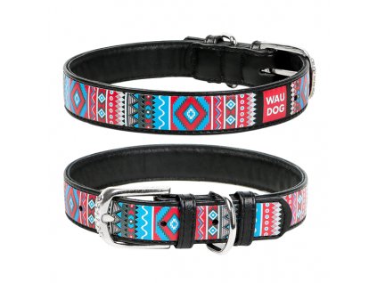 WAUDOG obojek kožený Ethno černý (27-36cm/1,5cm)