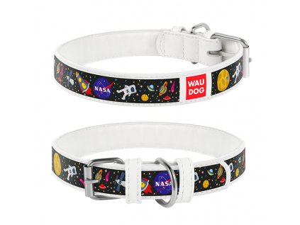 WAUDOG obojek kožený NASA bílý (37-48cm/2,5cm)