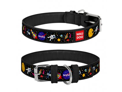WAUDOG obojek kožený NASA černý (30-39cm/2cm)