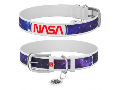 WAUDOG obojek kožený NASA21 bílý (30-39cm/2cm)