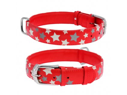 WAUDOG obojek kožený Stars červený (27-36cm/1,5cm)