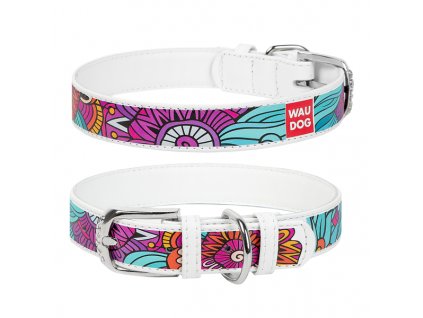 WAUDOG obojek kožený Summer bílý (27-36cm/1,5cm)