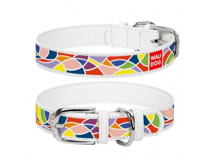 WAUDOG obojek kožený Vitrage bílý (38-49cm/2,5cm)