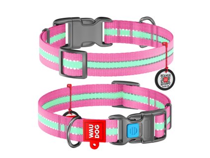 WAUDOG obojek nylonový Glow růžový QR (28-40cm/2,0cm)