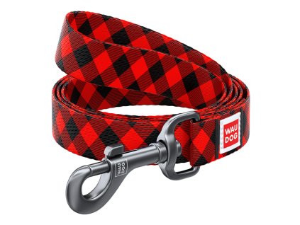 WAUDOG vodítko nylonové Červená kostka (122cm/2,0cm)