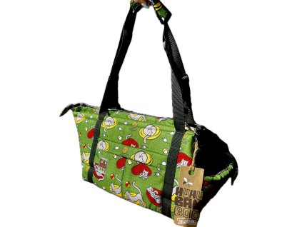 Huhubamboo Taska L zelená kočka  26 x 38 cm