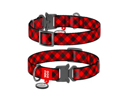 WAUDOG obojek nylonový Červená kostka QR fastex (37-58cm/2,5cm)