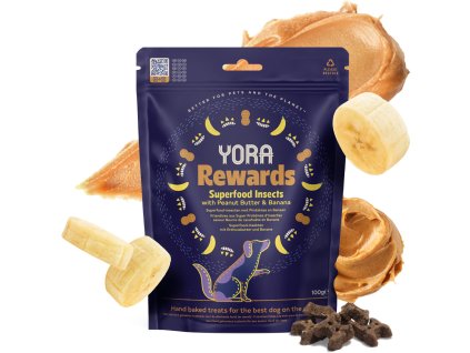 YORA pamlsky z hmyzu Rewards s arašídy a banánem 100g