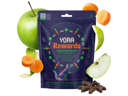 YORA pamlsky z hmyzu Rewards s jablkem a mrkví 100g