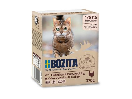 0025468 bozita cat kousky v omacce s kurecim a krutim tetrapak 370 g prodej po baleni 6 ks