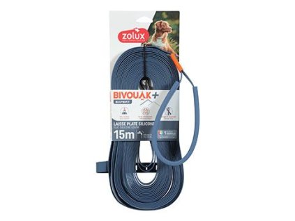 Vodítko pes BIVOUAK ploché,silik.15mm/15m modrá Zolux
