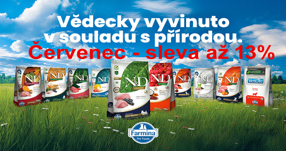 Červencová sleva na krmiva Farmina