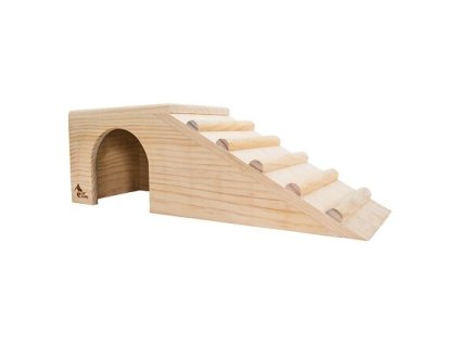 PetBuddy domeček s rampou přírodní, 42 x 15 x 14 cm, borové dřevo