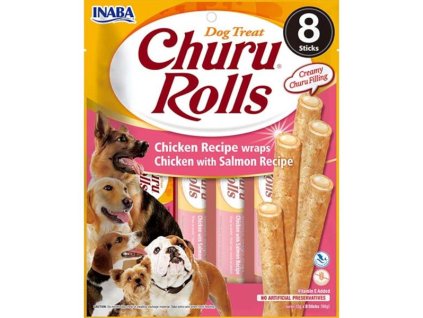 Inaba Churu Rolls dog snack kuře a losos 8x 12g