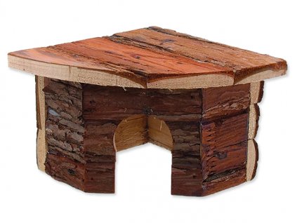 Domek SMALL ANIMALS rohový dřevěný s kůrou 16 x 16 x 11 cm