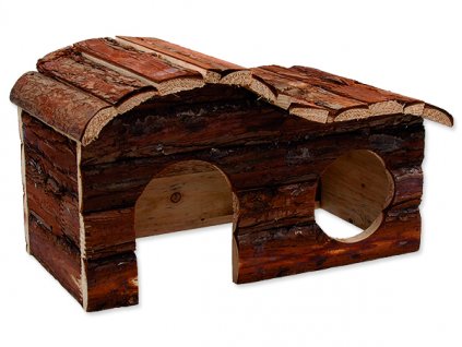 Domek SMALL ANIMALS kaskada dřevěný s kůrou 31 x 19 x 19 cm