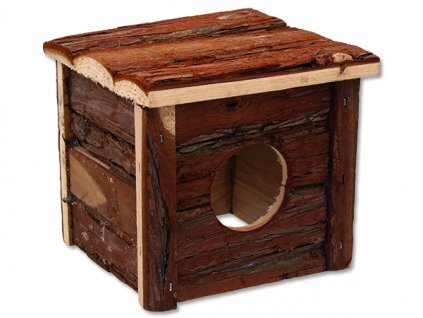 Domek SMALL ANIMALS dřevěný s kůrou 15,5 x 15,5 x 14 cm