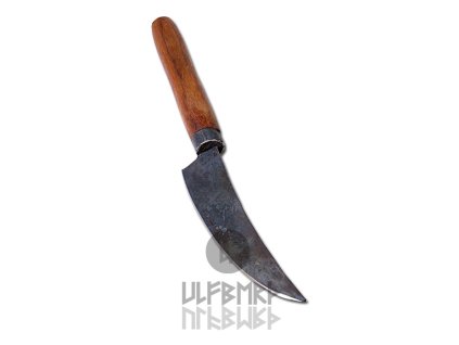 Středověký užitkový nůž s dřevěnou rukojetí, ručně kovaný, cca. 28 cm dlouhý