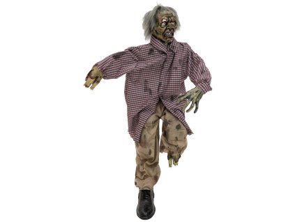 Halloween zombie s otáčecí hlavou, s LED efekty v očích, 120cm