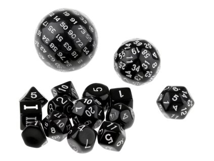 Sada 15 kostek - k100, k60, k20, k10, k8, k6 a další, různé barvy