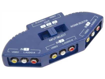 Audio/Video input selector, 3 cestný, modrý