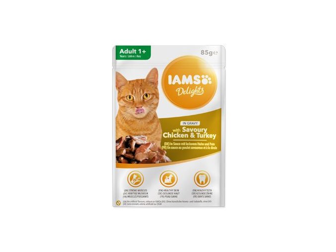 Iams Cat Adult kuře a krůta v omáčce kapsa 85g
