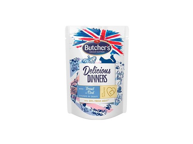 Butcher's Cat Delic. Dinner pstruh+treska kapsa100g