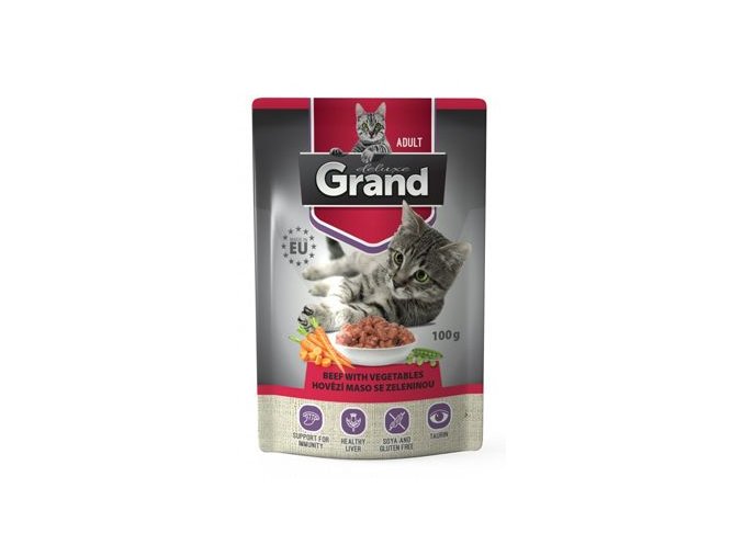 GRAND kaps. deluxe kočka hovězí se zel.100g