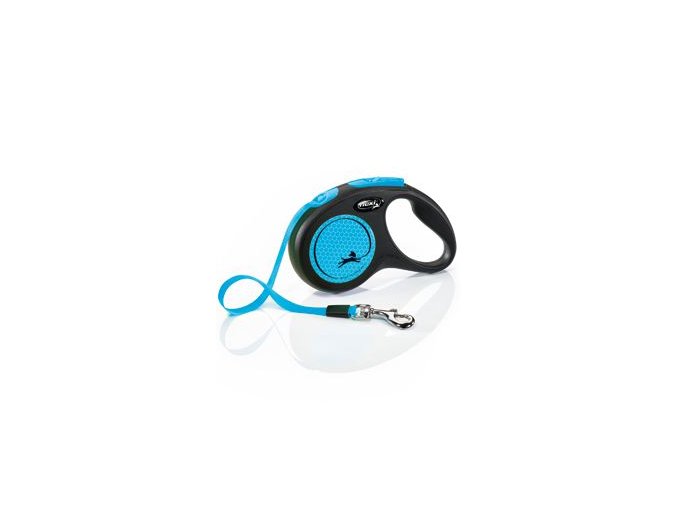 Vodítko FLEXI Neon S pásek 5m/15kg černá/modrá NEW