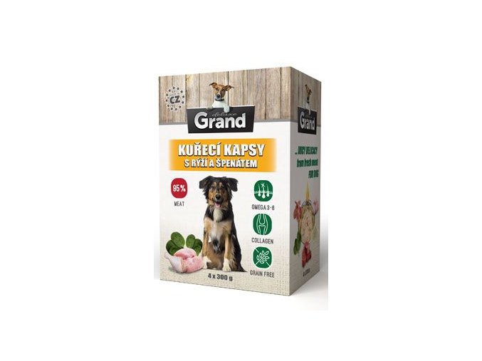 GRAND kaps. deluxe pes kuřecí s rýží a špenát. 4x300g