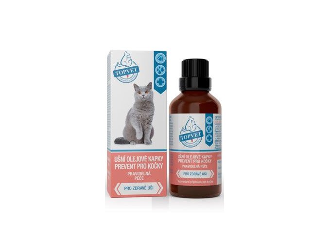 Ušní kapky Prevent pro kočky TOPVET 50ml
