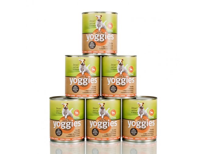 5+1 zdarma (6x800g) zvěřinová konzerva pro psy Yoggies s dýní a pupálkovým olejem