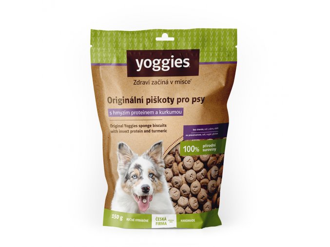 Yoggies hypoalergenní bezlepkové piškoty s hmyzím proteinem a kurkumou 150g
