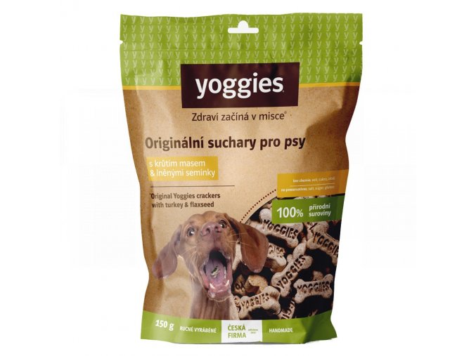 Yoggies bezlepkové suchary pro psy s krůtím masem a lněným semínkem 150g