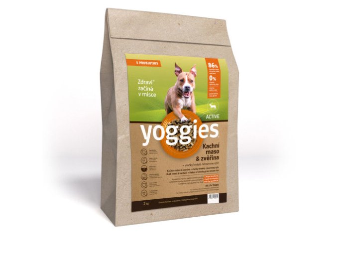 Yoggies Active Kachní maso&zvěřina, granule lisované za studena s probiotiky (Hmotnost 2kg)