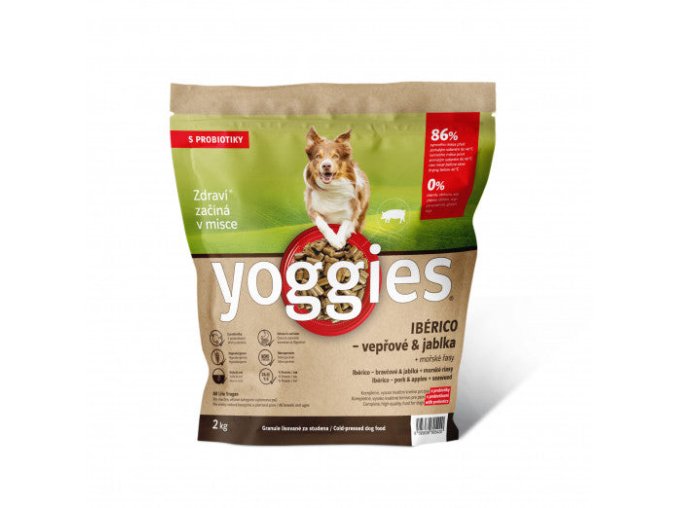 Yoggies Ibérico vepřové maso s jablky, granule lisované za studena s probiotiky (Hmotnost 2kg)