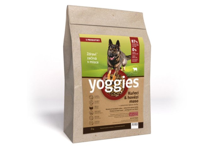 Yoggies Kuřecí&hovězí maso, granule lisované za studena s probiotiky (Hmotnost 2kg)