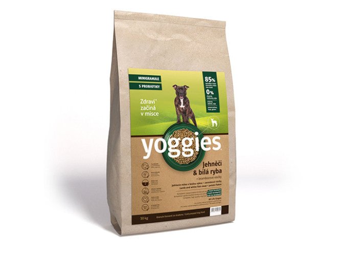 Yoggies Jehněčí maso&bílá ryba, minigranule lisované za studena s probiotiky (Hmotnost 15kg)